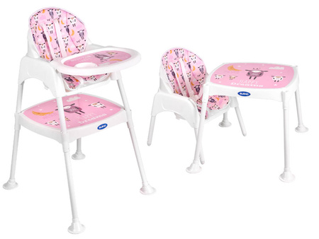 Krzesełko do karmienia + stolik 3w1 różowy