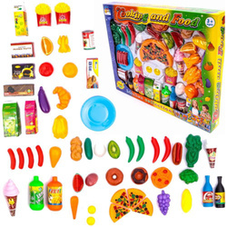 Duży zestaw zabawkowego jedzenia dla dziecka warzywa owoce fast food