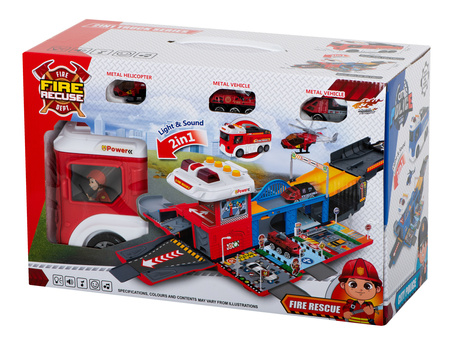 Duży rozkładany transporter Wóz Strażacki Parking Straż Pożarna dla dzieci z akcesoriami