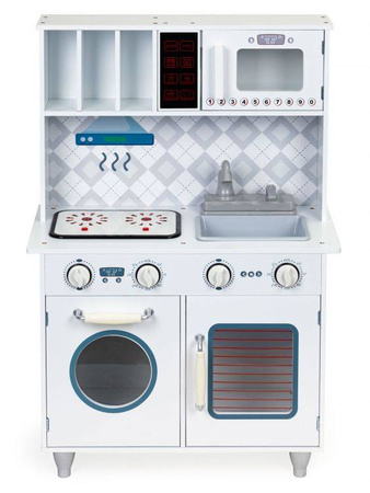 Drewniana zabawkowa kuchnia dla dzieci z piekarnikiem i mikrofalą światło dźwięk