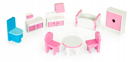 Duży drewniany domek dla lalek Rezydencja Różana mebelki różowy Ecotoys F0373