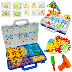 Zestaw edukacyjny konstrukcyjny dla dzieci Klocki do układania Wkrętarka Układanka Kreatywna mozaika w walizce