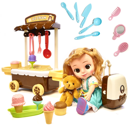 Interaktywna lodziarnia Sklep dla dzieci z lalką i akcesoriami Pluszowy miś Cukiernia dźwięki