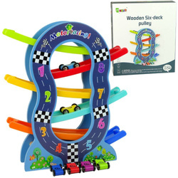 Tor samochodowy kolorowa drewniana zjeżdżalnia autek dla dzieci 6 poziomów