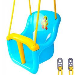 Huśtawka kubełkowa dla dzieci niebieska z pasami bezpieczeństwa