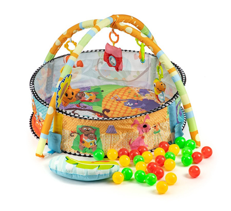 Wielofunkcyjna duża mata edukacyjna dla dzieci Kojec z piłkami i maskotkami 3w1 zwierzątka