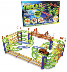 Duży świecący tor samochodowy Glow Track 2 auta dla dzieci