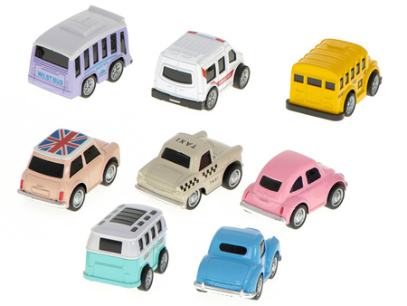 Zestaw metalowych samochodów dla dzieci Autka Retro Kolorowe pojazdy 8 elementów