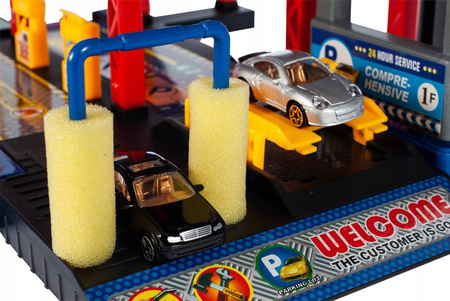 Duży parking Tor samochodowy dla dzieci Garaż z myjnią i stacją benzynową 4 samochody i helikopter