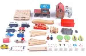 Drewniana kolejka pociąg na baterię dla dzieci 88 elementów