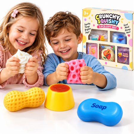 Zestaw gniotków antystresowych dla dzieci gniotki sensoryczne Crunchy Squishy 5w1 śmietana mydło pudding orzeszek