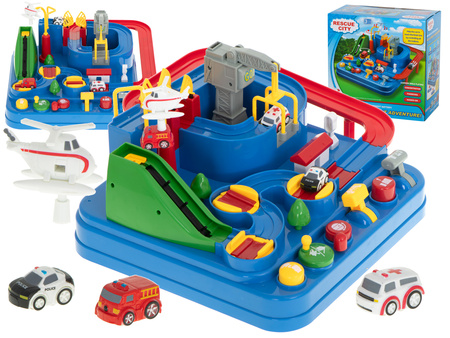 Interaktywny tor samochodowy z przeszkodami dla dzieci 4 samochody Wyścigi pojazdów Parking dla autek