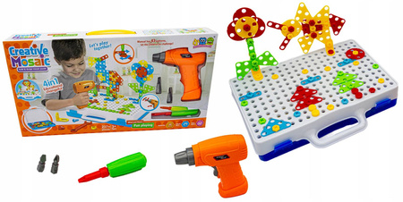 Zestaw edukacyjny konstrukcyjny dla dzieci Klocki do układania Wkrętarka Układanka Kreatywna mozaika w walizce