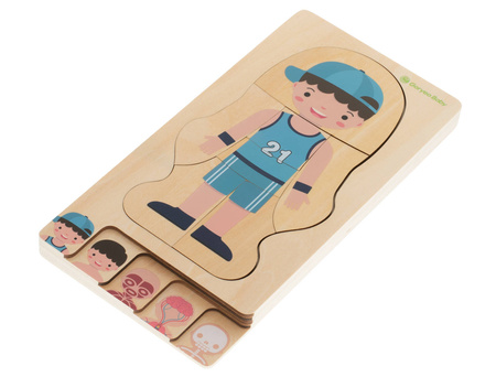 Drewniane puzzle edukacyjne dla dzieci warstwowe Budowa ciała Anatomia człowieka Montessori chłopiec