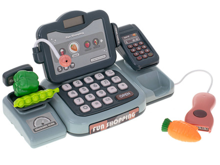 Zabawkowa kasa fiskalna sklepowa dla dzieci koszyk waga mikrofon