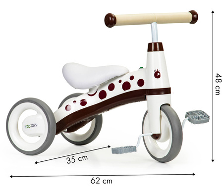 Rowerek biegowy z pedałami Rower trójkołowy dla dzieci Ecotoys biało-brązowy LC-V1850 WHITE