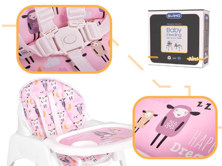 Krzesełko do karmienia + stolik 3w1 różowy