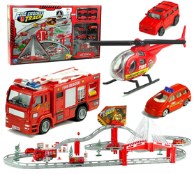 Duży tor samochodowy Wozy strażackie Helikopter dla dzieci Zestaw pojazdów 380cm