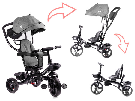 Szary rowerek trójkołowy dla dzieci Spacerówka Trike FIX LITE 360 stopni