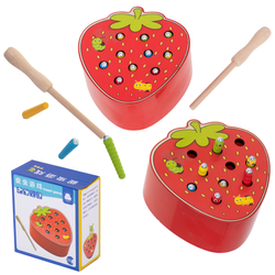 Gra edukacyjna Łowienie gąsienic Magnetyczna drewniana truskawka Gąsienica