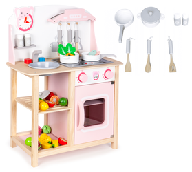 Drewniana kuchnia dla dzieci akcesoria do kuchni różowa Ecotoys CA12009