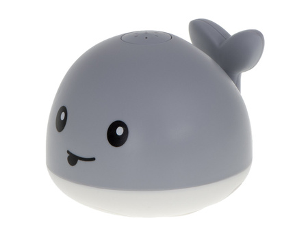 Szary wieloryb do kąpieli tryskający wodą +LED