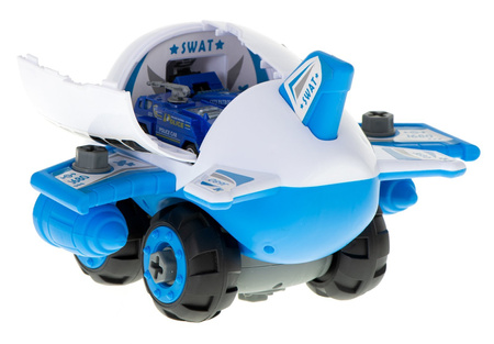 Duży samolot Transporter dla dzieci z samochodami i zestawem znaków drogowych DIY