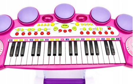 Różowe organki dla dzieci zabawkowy keyboard pianinko z krzesełkiem stołek mikrofon