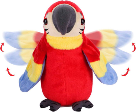 Gadająca papuga Ara powtarzająca gaduła przedrzeźniacz zabawka dla dzieci 23 cm czerwona