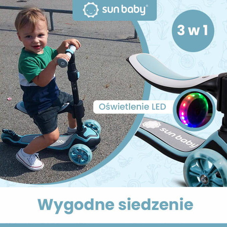Hulajnoga balansowa trójkołowa dla dzieci Sun Baby niebieska Flash koła LED