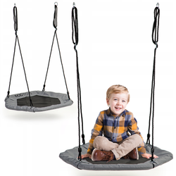 Sześciokątna huśtawka ogrodowa dla dzieci Bocianie gniazdo Ecotoys szara 95 cm MIR6023 GRAY