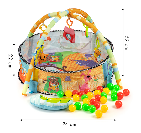 Wielofunkcyjna duża mata edukacyjna dla dzieci Kojec z piłkami i maskotkami 3w1 zwierzątka