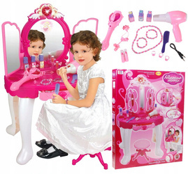 Toaletka dla dzieci z różdżką MP3 lustro taboret suszarka różowa