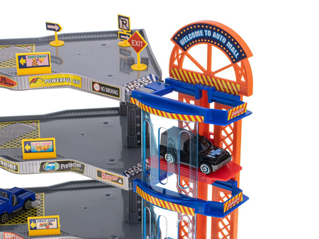 Duży zestaw Parking Garaż 4 poziomowy z windą, myjnią i stacją benzynową 6 samochodów 