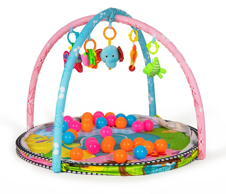 Wielofunkcyjna duża mata edukacyjna dla dzieci Kojec z piłkami i maskotkami 3w1 zwierzątka