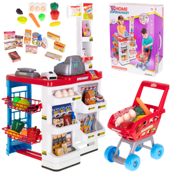 Duży sklep Supermarket dla dzieci z kasą fiskalną wagą i skanerem Wózek na zakupy Akcesoria Model 2 czerwony