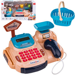 Sklepowa kasa fiskalna dla dzieci koszyk akcesoria czytnik waga beżowa