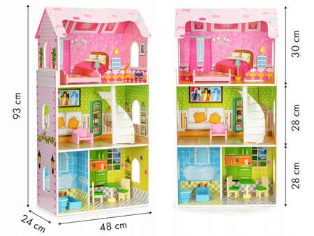 Duży wysoki drewniany domek dla lalek Rezydencja miętowa mebelki dla dzieci Ecotoys W08123