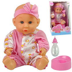 Lalka bobas w piżamce z akcesoriami dla dzieci butelka nocnik różowa 24 cm