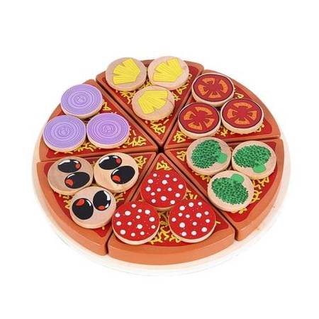 Drewniana pizza do krojenia z dodatkami na rzepy dla dzieci 27 elementów