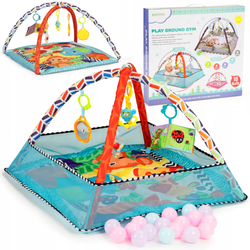 Wielofunkcyjna mata edukacyjna duża kojec dla dzieci pałąk maskotki piłeczki 18 piłek zawieszki Ecotoys