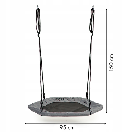 Sześciokątna huśtawka ogrodowa dla dzieci Bocianie gniazdo Ecotoys szara 95 cm MIR6023 GRAY