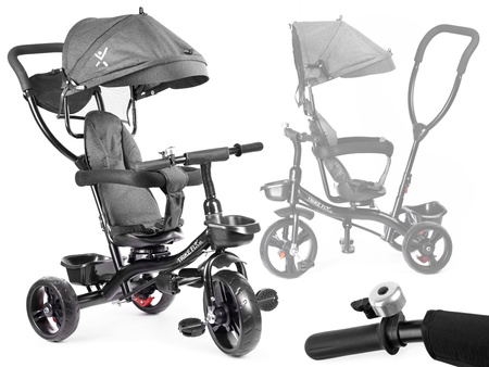 Szary rowerek trójkołowy dla dzieci Spacerówka Trike FIX LITE 360 stopni