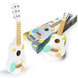 Drewniana klasyczna gitara akustyczna dla dzieci 6 strun biała Ecotoys