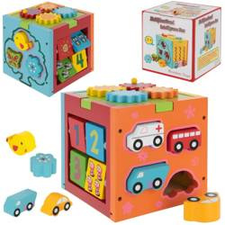 Edukacyjna drewniana kostka sensoryczna dla dzieci sorter kształtów suwak