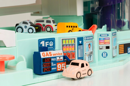 Duży garaż Parking Tor samochodowy z samochodami dla dzieci 3-poziomy Winda 5 autek