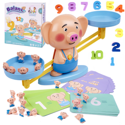 Nauka liczenia Gra edukacyjna dla dzieci Świnka z wagą szalkową i odważnikami Matematyka