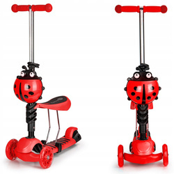 Hulajnoga z siedziskiem dla dzieci trójkołowa jeździk 3 koła kauczuk LED Ecotoys YM-SC-6 RED