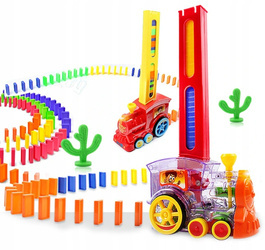 Pociąg kolejka na baterie układanka klocki dla dzieci domino muzyka dźwięki 80 elementów