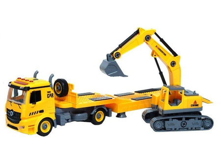 Ciężarówka transporter z koparką do rozkręcania  dla dzieci  majsterkowanie 79 el